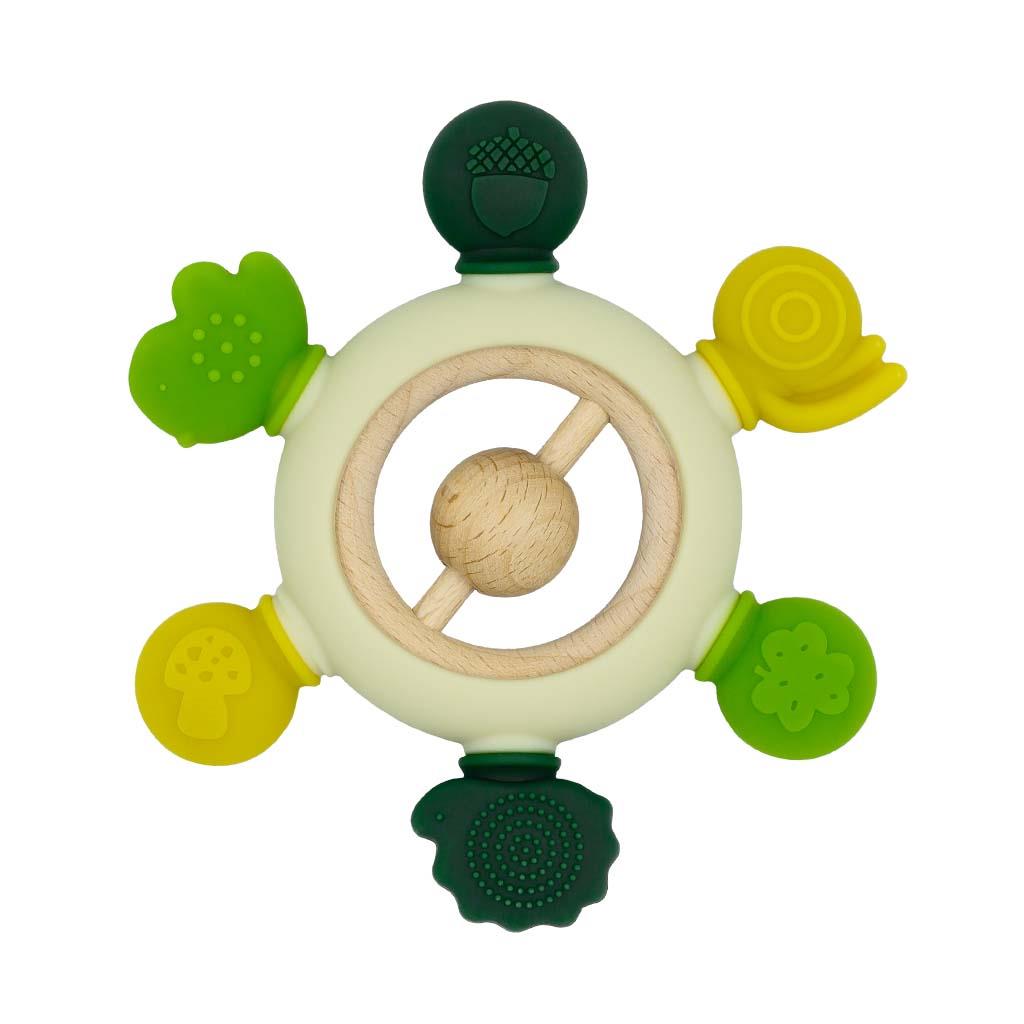 Inel gingival senzorial din silicon cu lemn EmiGemi "Multicolor" Verde