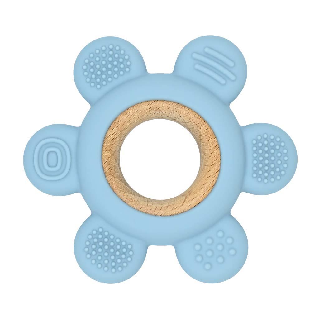 Inel gingival din silicon cu lemn EmiGemi "Hexagon" Albastru