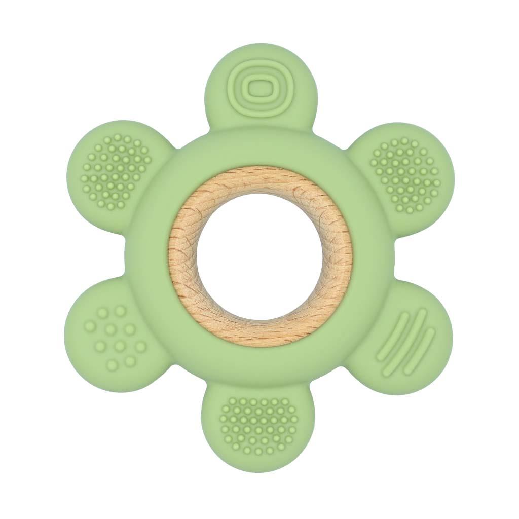 Inel gingival din silicon cu lemn EmiGemi "Hexagon" Verde