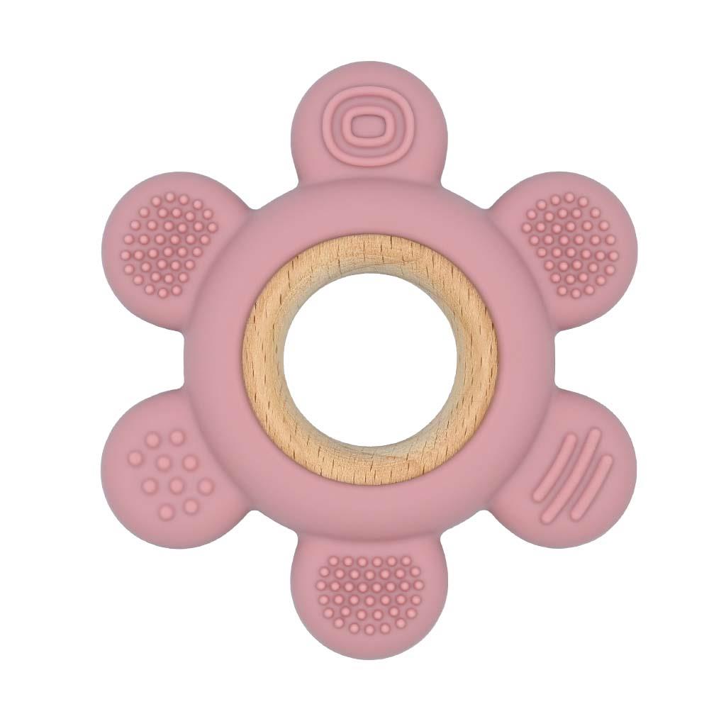 Inel gingival din silicon cu lemn EmiGemi "Hexagon" Roz