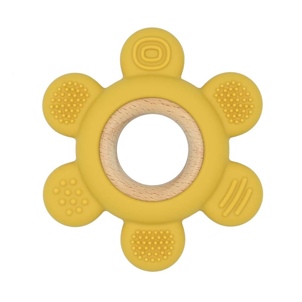Inel gingival din silicon cu lemn EmiGemi "Hexagon" Galben