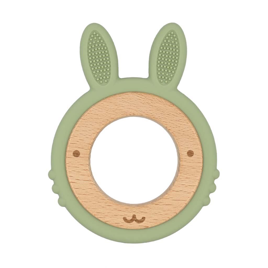 Inel gingival din silicon cu lemn EmiGemi "Rabbit" Verde