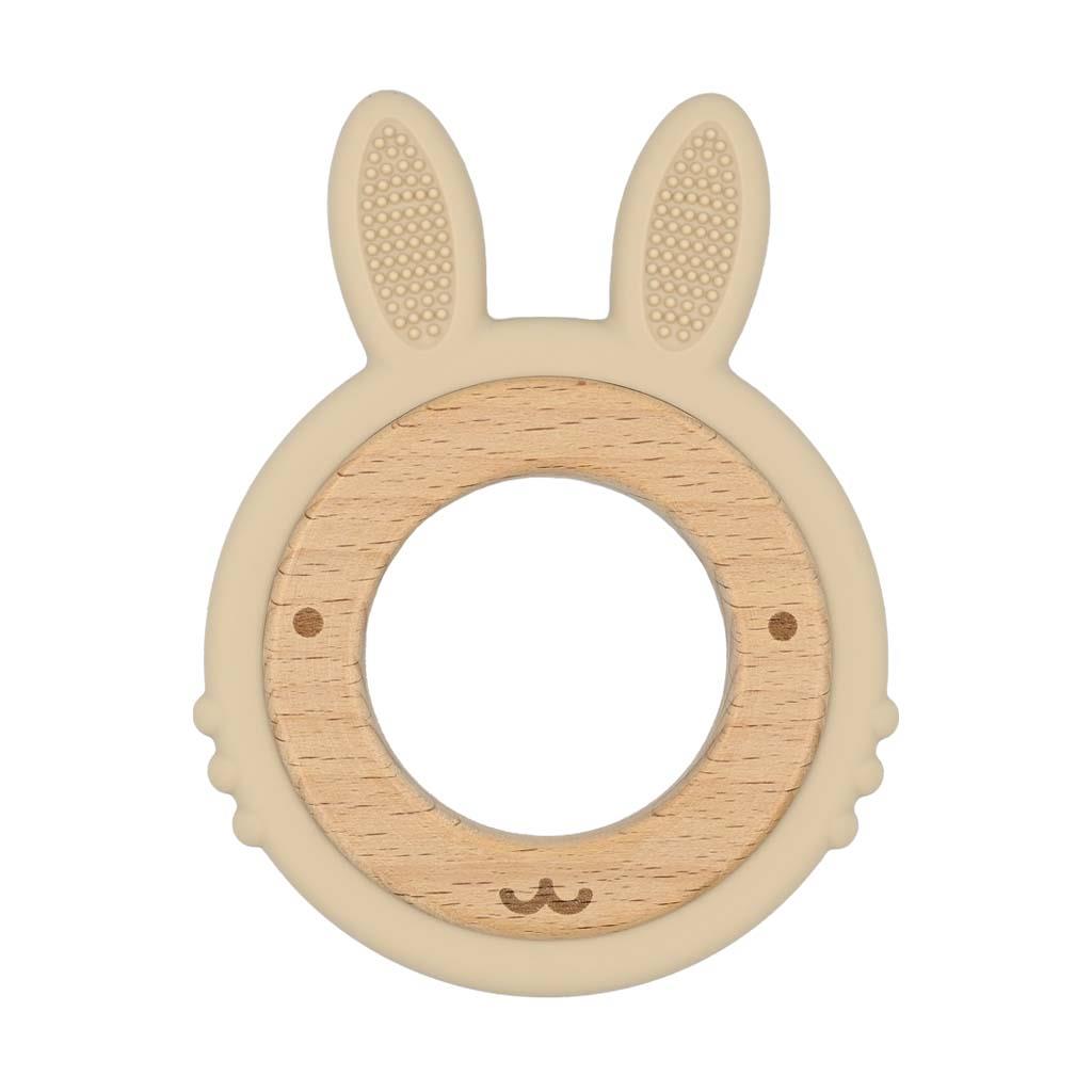 Inel gingival din silicon cu lemn EmiGemi "Rabbit" Beige