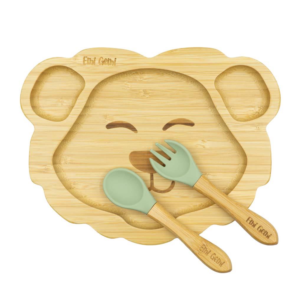 Set diversificare Starter – veselă bambus 3 piese, forma Leu
