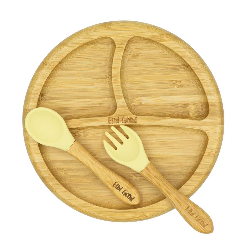 Set diversificare Starter – veselă bambus 3 piese, forma Sectionata