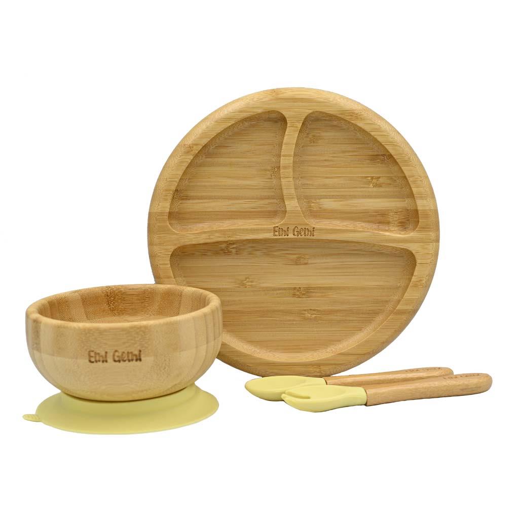 Set diversificare Complet – veselă bambus 4 piese, forma Sectionata