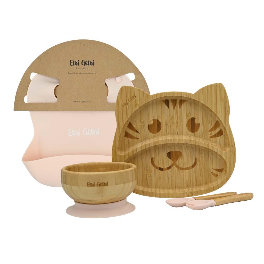 Set diversificare Premium – veselă bambus 5 piese, forma Pisica