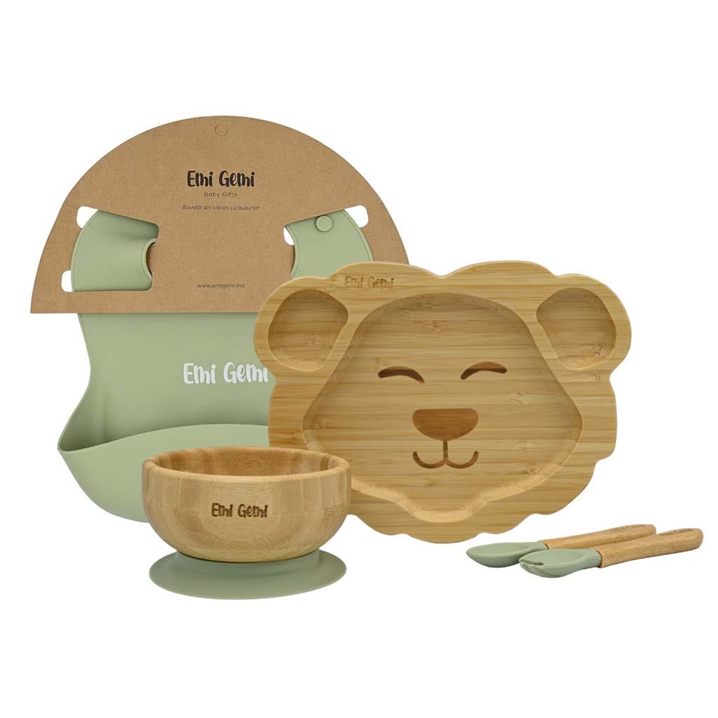 Set diversificare Premium – veselă bambus 5 piese, forma Leu