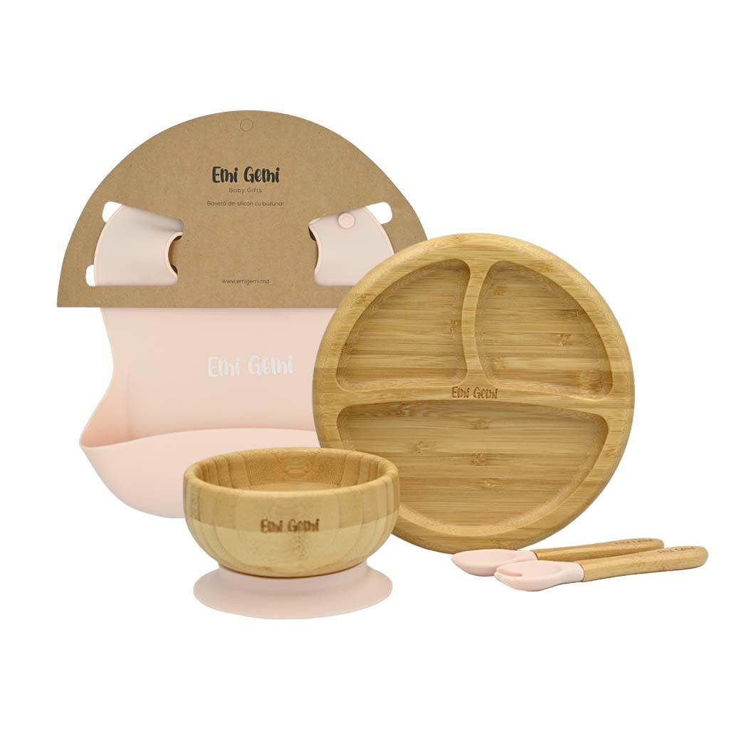 Set diversificare Premium – veselă bambus 5 piese, forma Sectionata