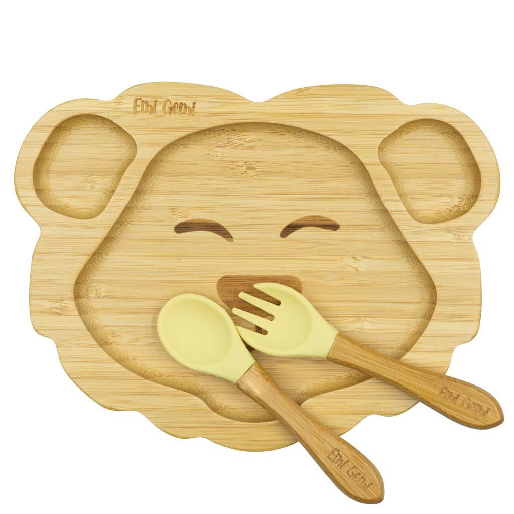 Set diversificare Starter – veselă bambus 3 piese, forma Leu Galben